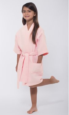 Blush Waffle Kimono Kid's Robe-Robemart.com