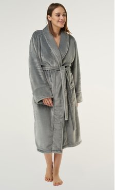 Gray Super Soft Tahoe Microfleece Shawl Collar Robe-Robemart.com