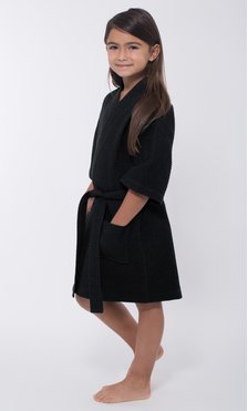 Black Waffle Kimono Kid's Robe-Robemart.com