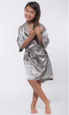 Classic Gray Satin Kimono Kid's Robe-Robemart.com