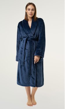 Navy Blue Super Soft Tahoe Microfleece Shawl Collar Robe-Robemart.com