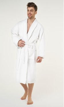 100% Turkish Cotton White Shawl Terry Bathrobe-Robemart.com