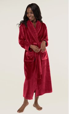 Burgundy Plush Soft Warm Fleece Womens Robe-Robemart.com