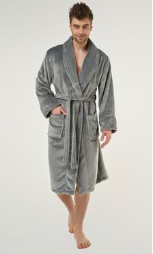 Gray Super Soft Tahoe Microfleece Shawl Collar Robe-Robemart.com