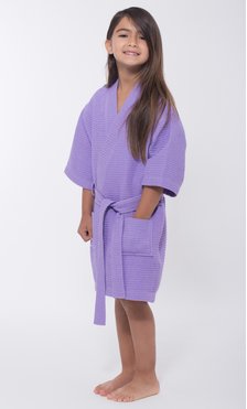 Lavender Waffle Kimono Kid's Robe-Robemart.com