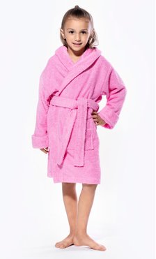 100% Turkish Cotton Pink Hooded Terry Kid's Bathrobe-Robemart.com