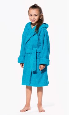 100% Turkish Cotton Turquoise Blue Hooded Terry Kid's Bathrobe-Robemart.com