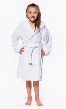 100% Turkish Cotton White Hooded Terry Kid's Bathrobe-Robemart.com