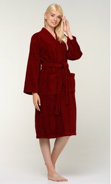 100% Turkish Cotton Wine Red Terry Kimono Bathrobe-Robemart.com