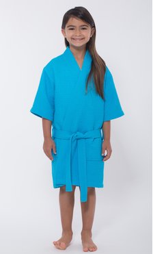 Turquoise Waffle Kimono Kid's Robe-Robemart.com