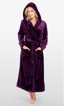 Super Soft Purple Plush Hooded Women's Robe-Robemart.com