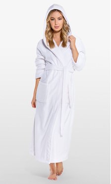 Super Soft White Plush Hooded Women's Robe-Robemart.com
