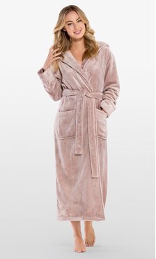 Super Soft Blush Pink Plush Hooded Women's Robe-Robemart.com