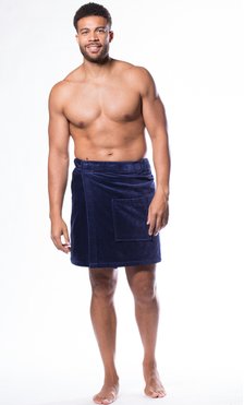 100% Cotton Men Navy Blue Terry Velour Cloth Body Wrap, Bath Towel Wrap-Robemart.com