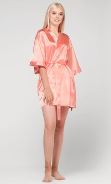 Peach Satin Kimono Short Robe-Robemart.com
