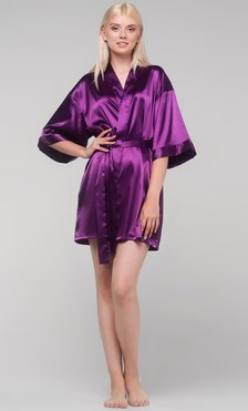 Purple Satin Kimono Short Robe-Robemart.com