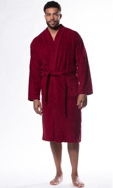 100% Turkish Cotton Wine Red Terry Kimono Bathrobe-Robemart.com