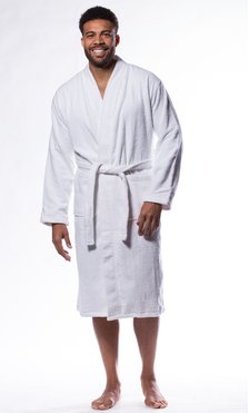 100% Turkish Cotton White Terry Kimono Bathrobe-Robemart.com