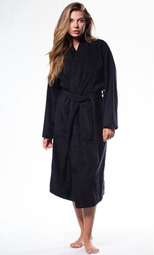100% Turkish Cotton Black Terry Kimono Bathrobe-Robemart.com