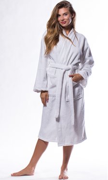 100% Turkish Cotton White Terry Kimono Bathrobe-Robemart.com