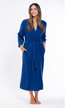 Cotton Navy Blue Knit Kimono Robe Final Sale-Robemart.com
