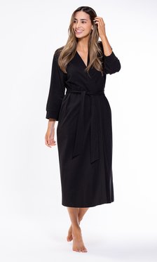 Cotton Black Knit Kimono Robe Final Sale-Robemart.com