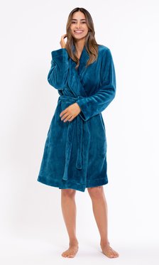 Super Soft Harbor Blue Lightweight Plush Shawl Short Women's Robe-Robemart.com
