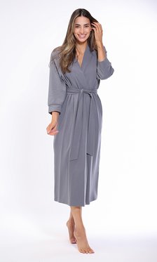 Cotton Charcoal Gray Knit Kimono Robe Final Sale-Robemart.com