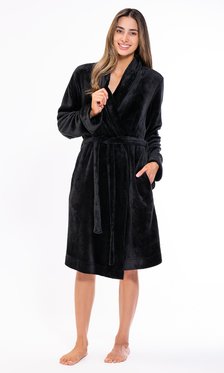 Super Soft Black Lightweight Plush Shawl Short Women's Robe-Robemart.com